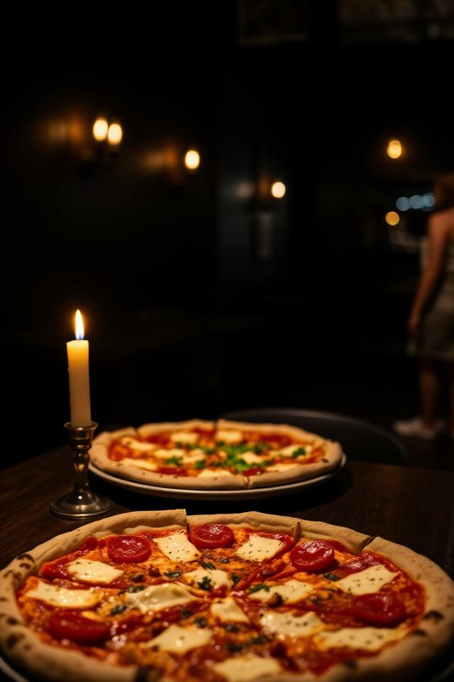 Pizza bei Kerzenlicht